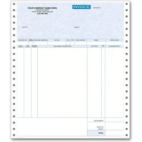 13386G - Computer Invoices with 7 Columns for Use with Pin Fed Printers