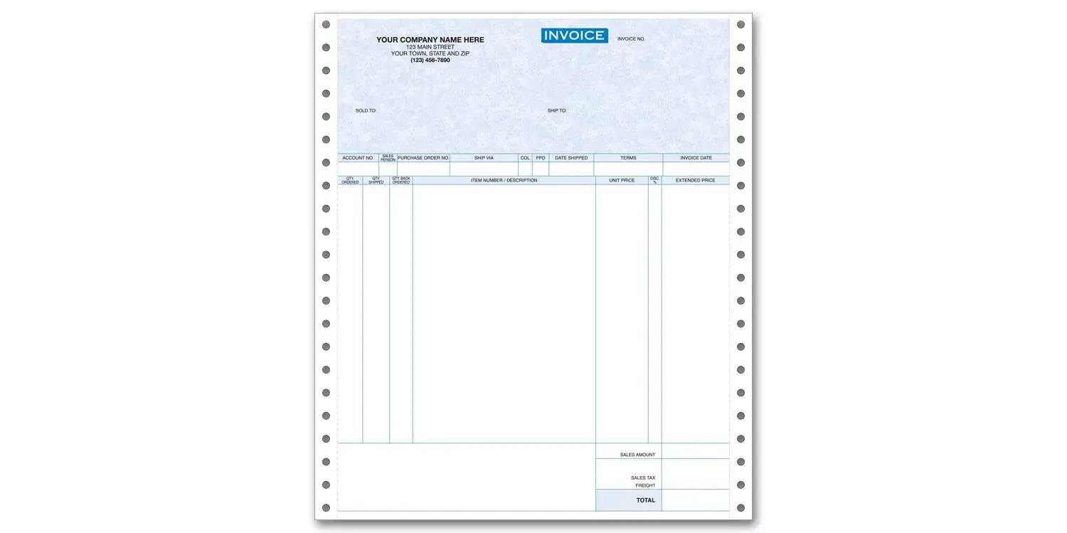 13386G - Computer Invoices with 7 Columns for Use with Pin Fed Printers