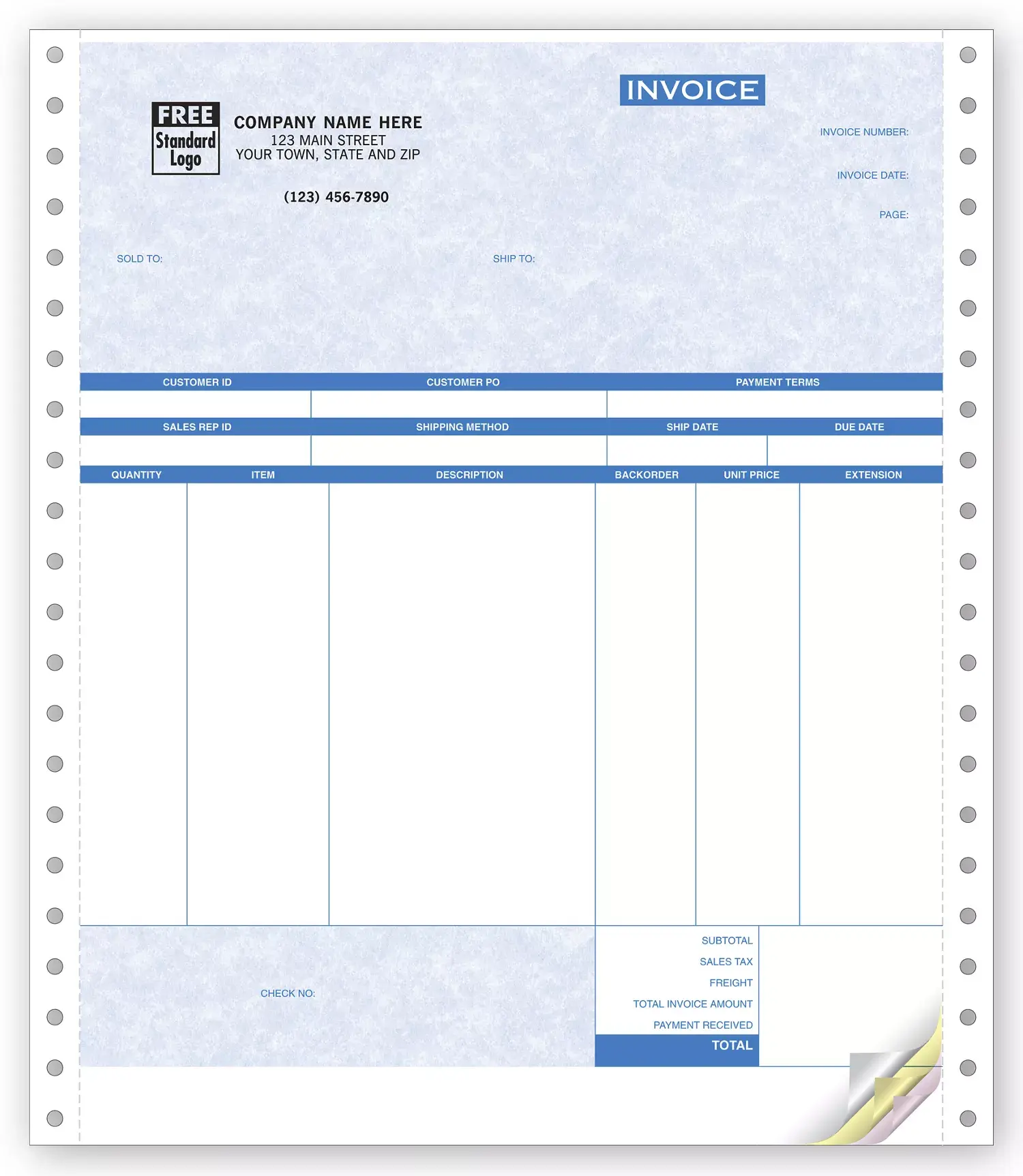 13477G - Product Invoices for Peachtree with 6 Columns and for Use with Continuous Feed Printer
