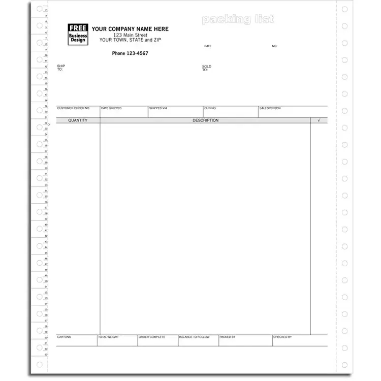 13638 - Custom Printed Continuous Packing Lists
