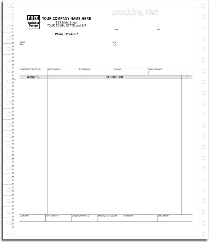 13638 - Custom Printed Continuous Packing Lists
