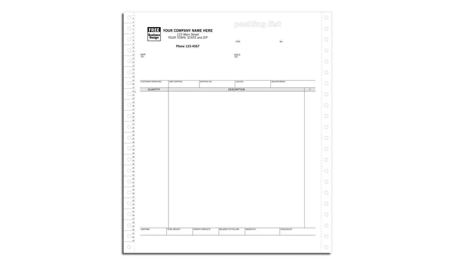 13638 - Custom Printed Continuous Packing Lists