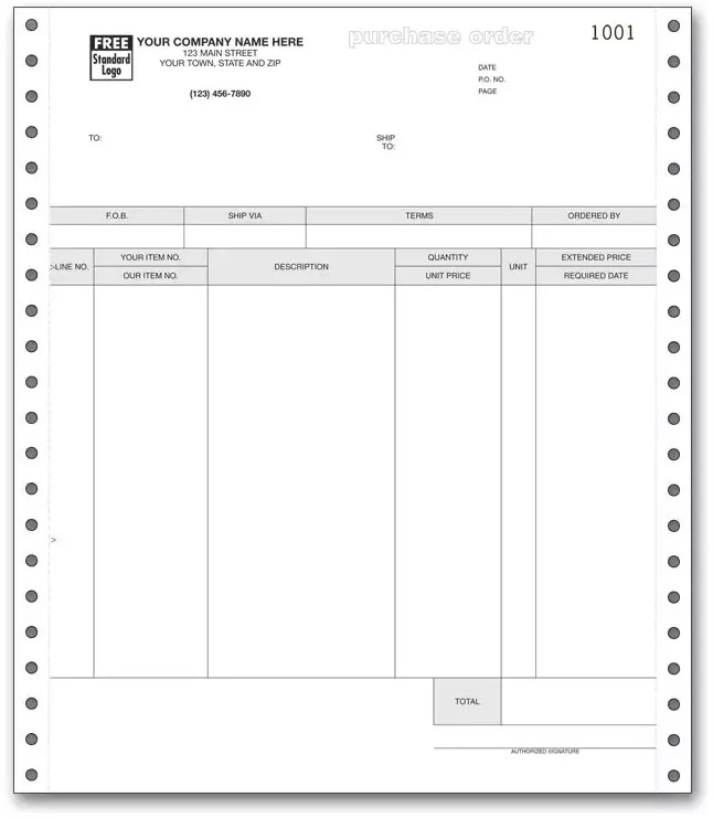 Custom Printed 11" Continuous Purchase Orders