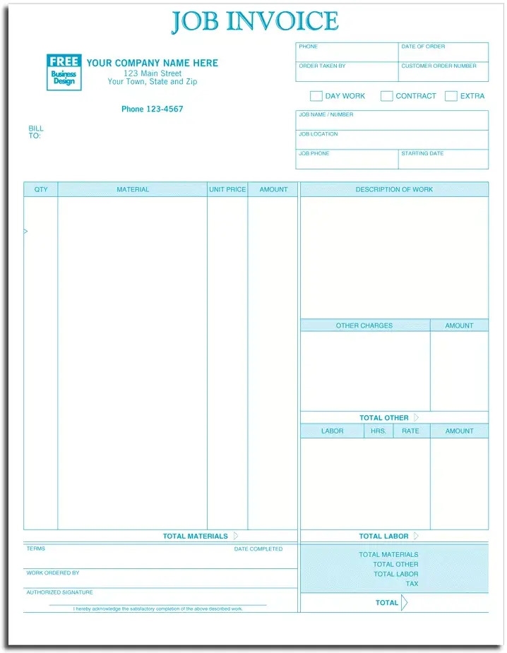 Laser Job Invoices - Professional and Detailed