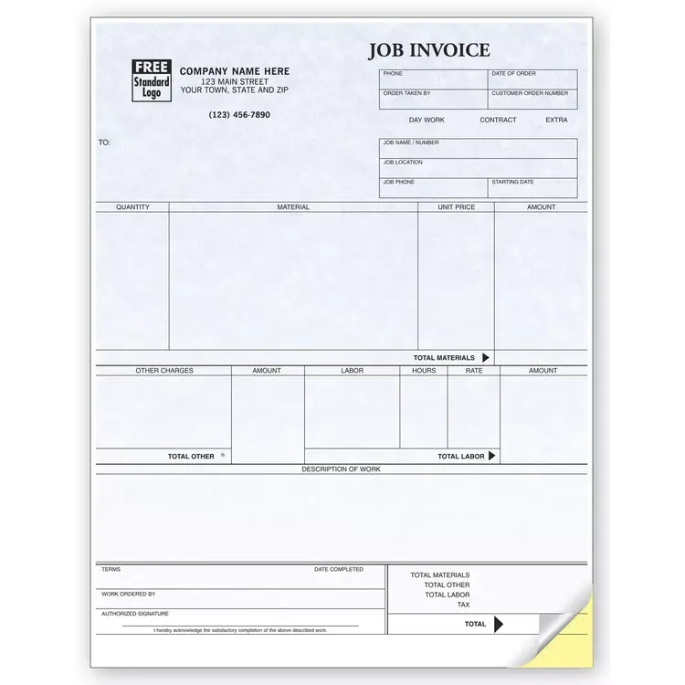 Detailed Laser Job Invoices - Parchment Color Background