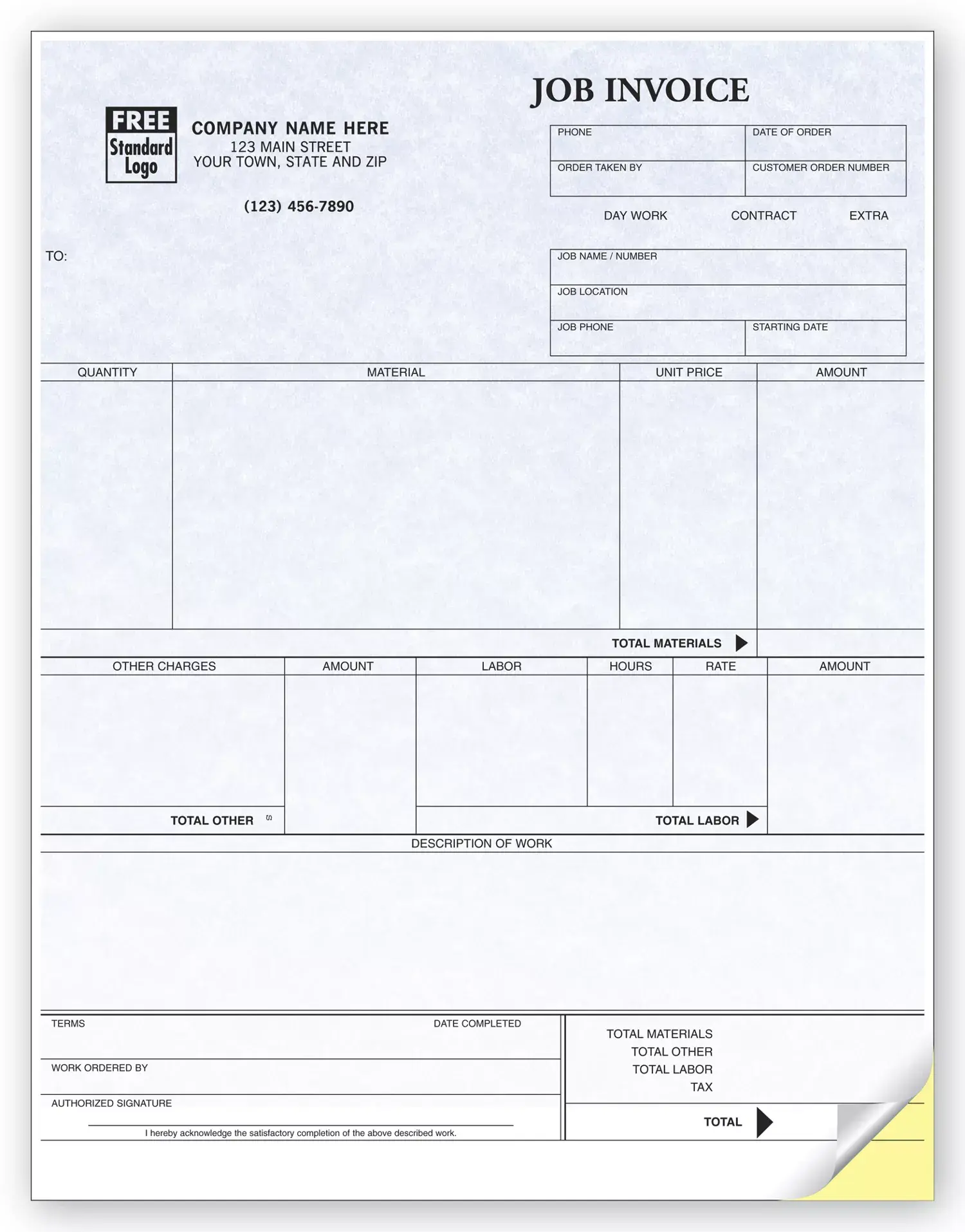 Detailed Laser Job Invoices - Parchment Color Background