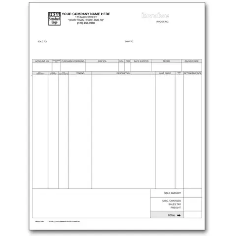 Computer Invoices, White Background, Compatible with Laser Printers