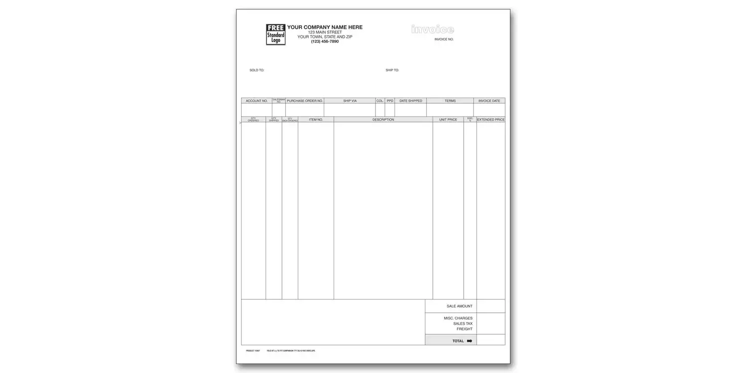 Computer Invoices, White Background, Compatible with Laser Printers