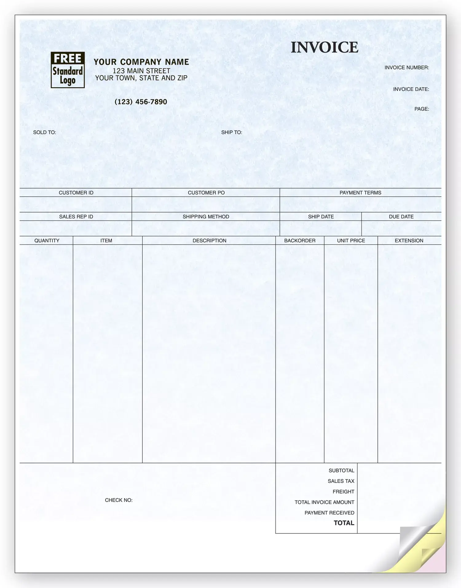 Peachtree Software Laser Product Invoices - Parchment Color Background