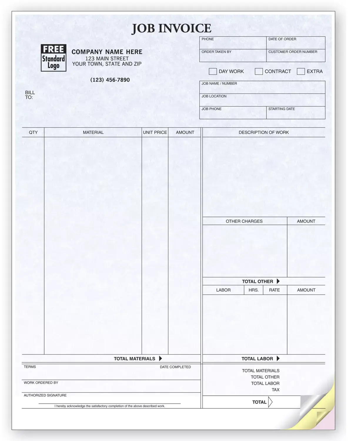 Professional Computer Job Invoice - Parchment Color Background