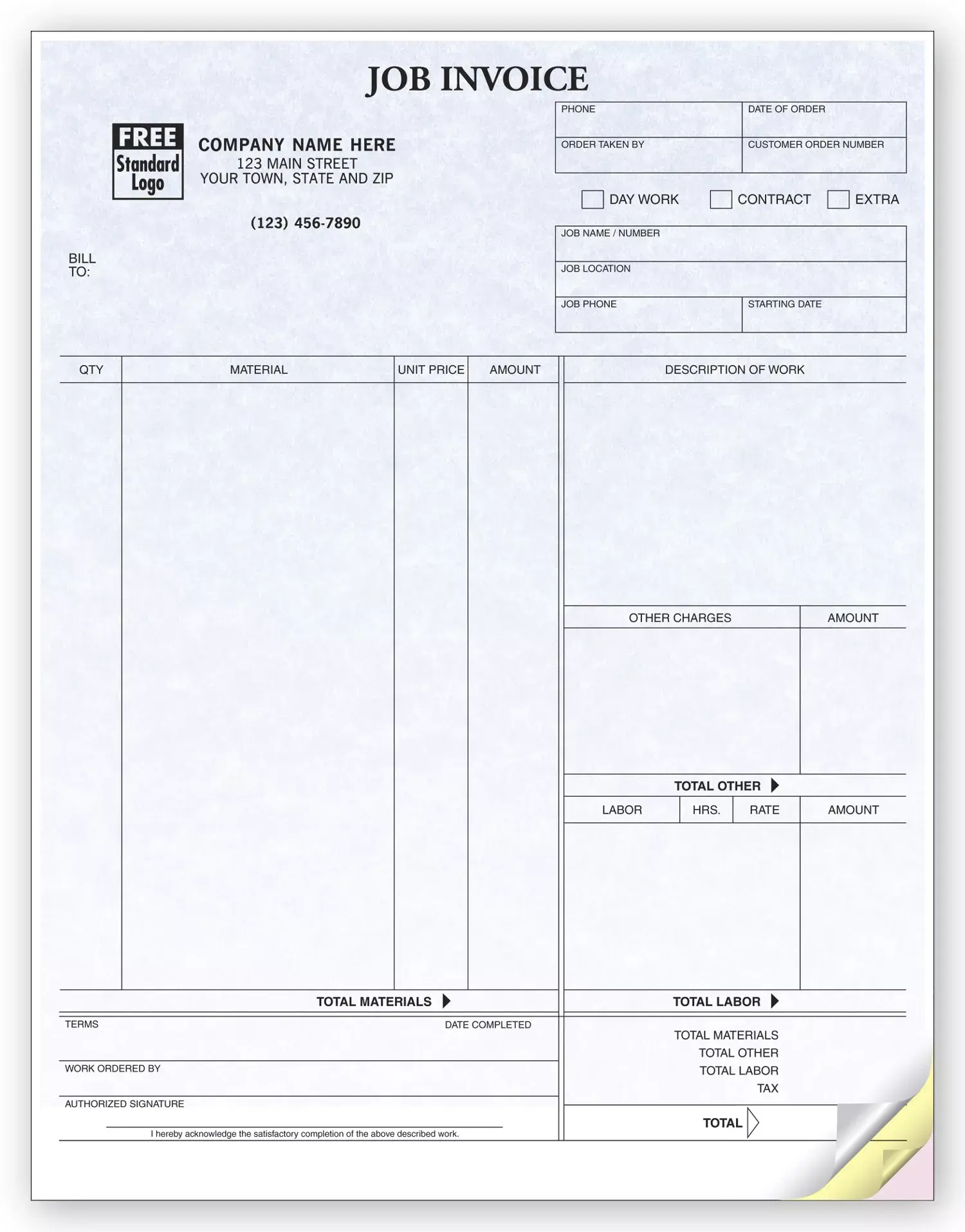 Professional Computer Job Invoice - Parchment Color Background