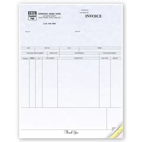 Custom printed NCR invoices - Laser format with parchment color background