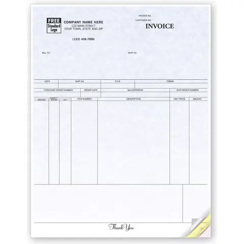 Custom printed NCR invoices - Laser format with parchment color background