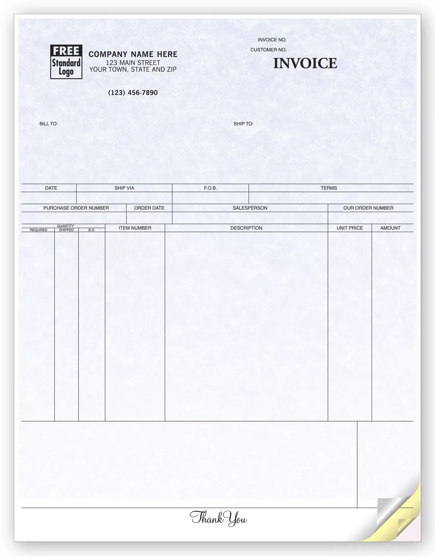 Custom printed NCR invoices - Laser format with parchment color background