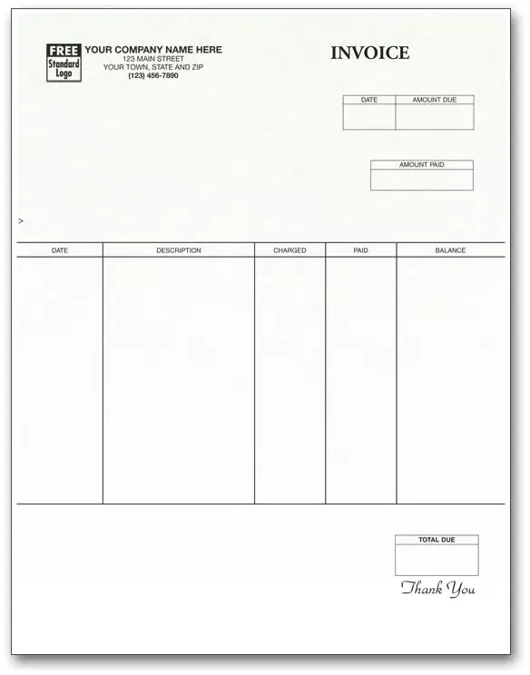 Custom Laser Business Invoices with 5 Columns and Detachable Stub