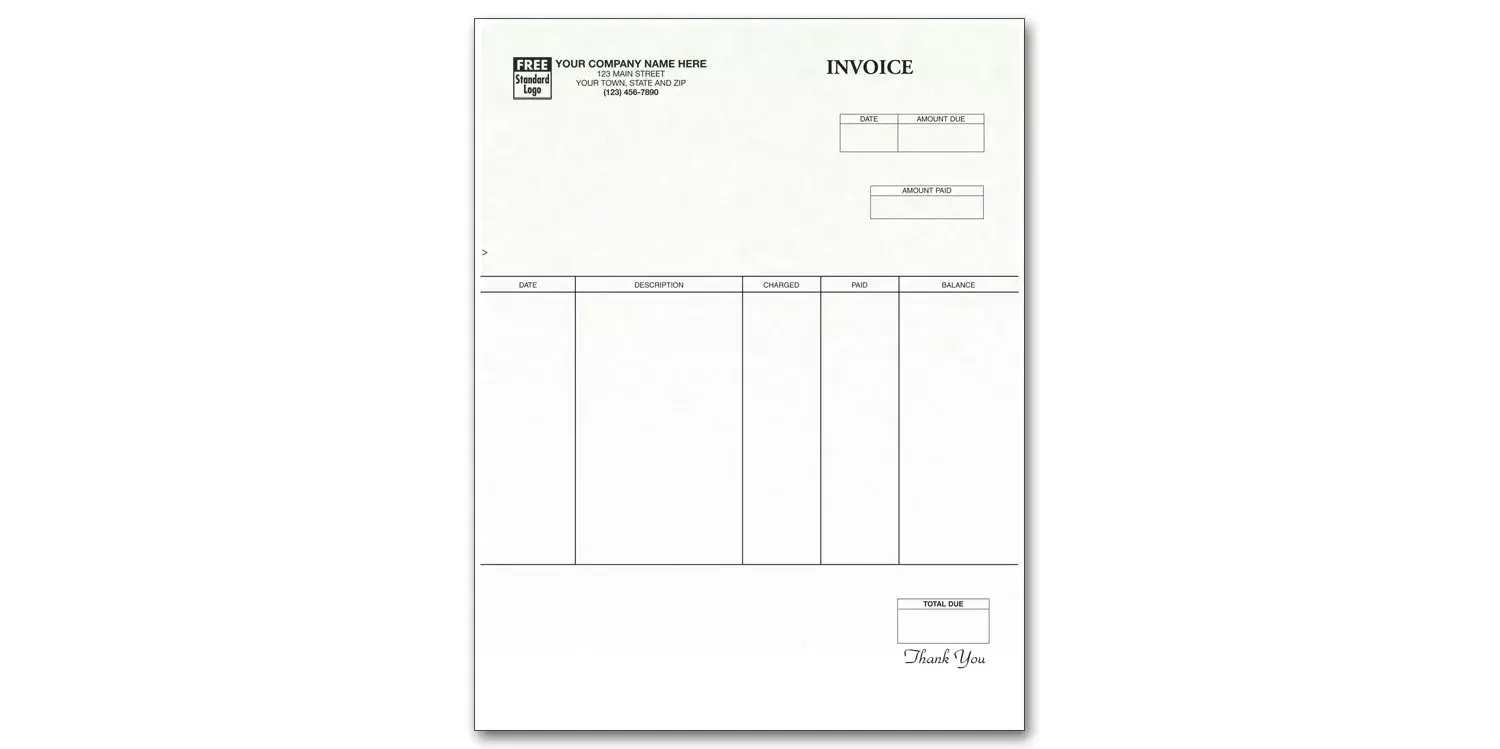 Custom Laser Business Invoices with 5 Columns and Detachable Stub