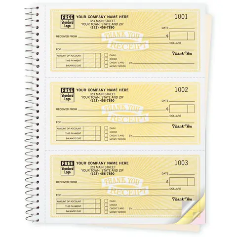 Custom Receipt Book- Spiral Bound - Thank You