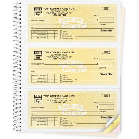 Custom Receipt Book- Spiral Bound - Thank You