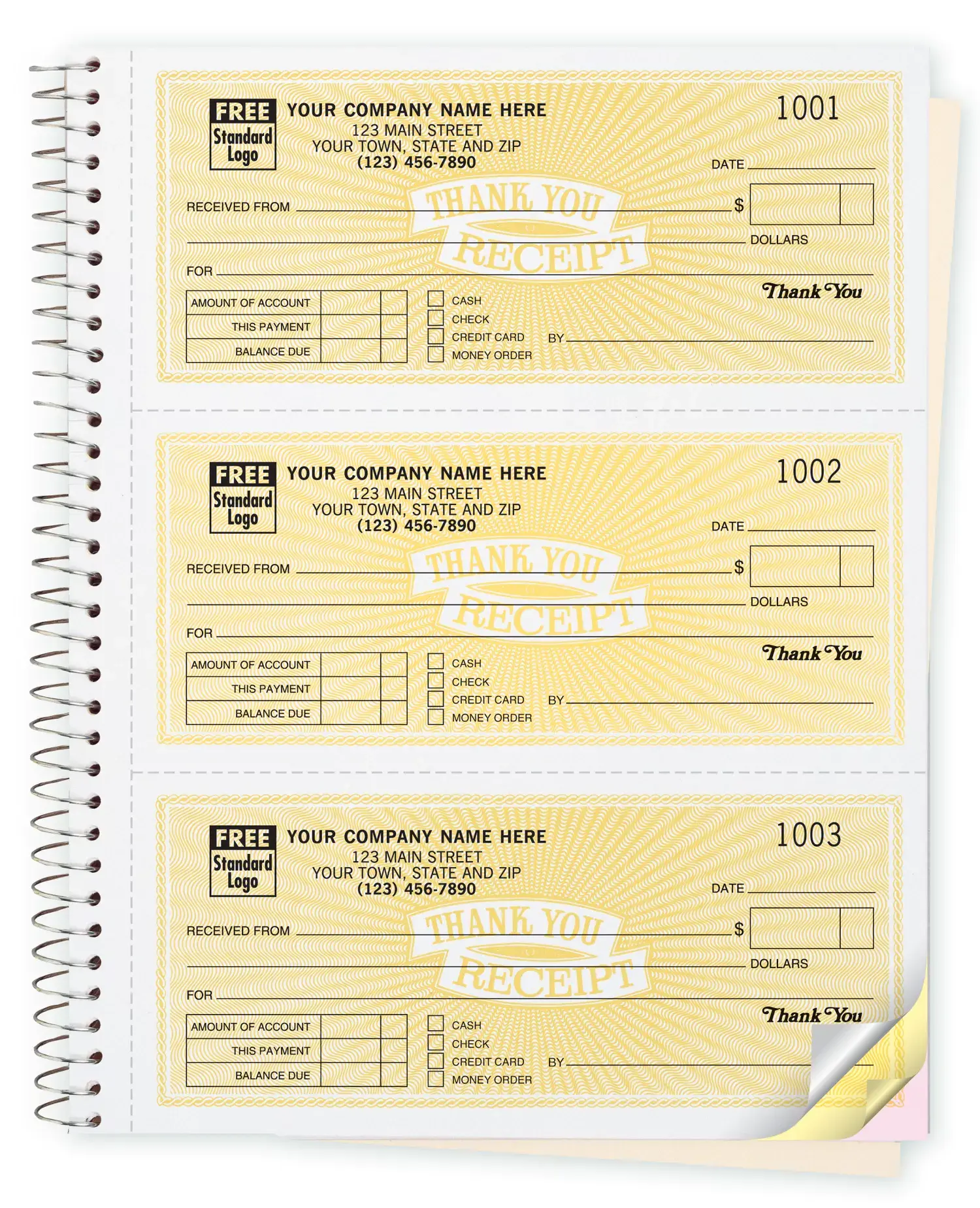 Custom Receipt Book- Spiral Bound - Thank You