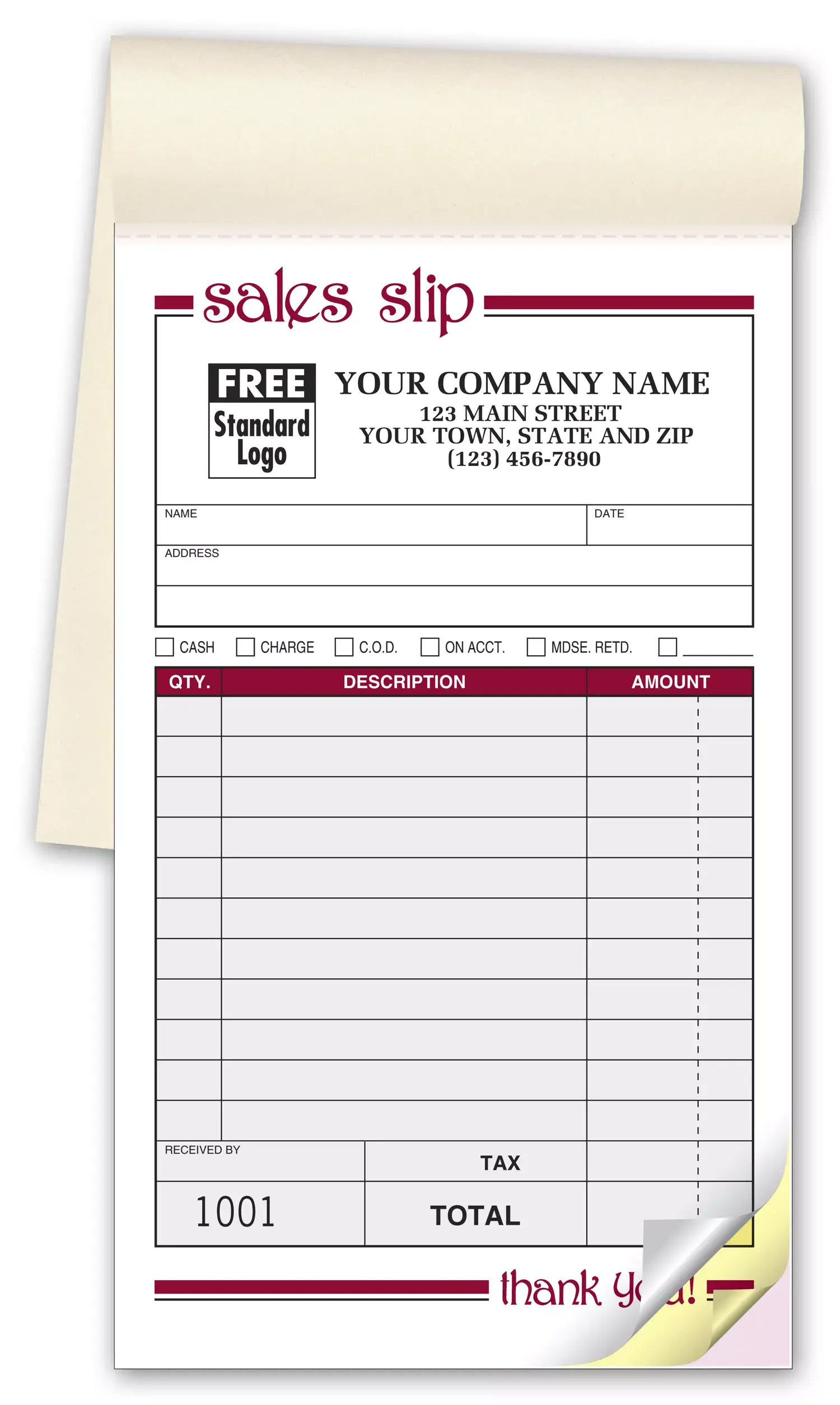 2500 - Carbonless Sales Books, Vertical Layout