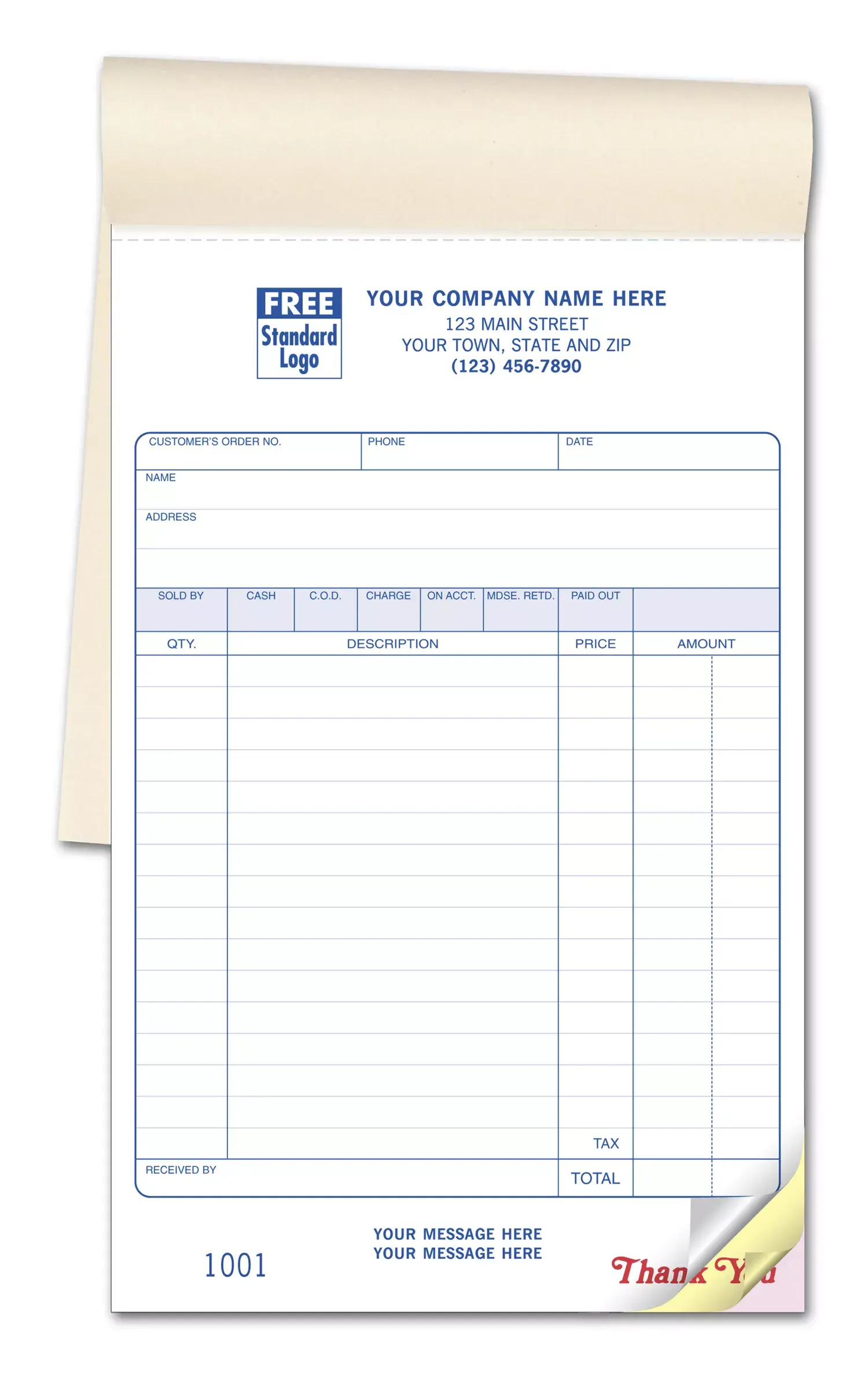 55SW - Carbonless Sales Books - Special Wording on Bottom