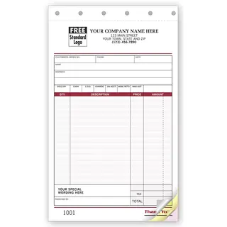 Sales Receipts with Special Wording