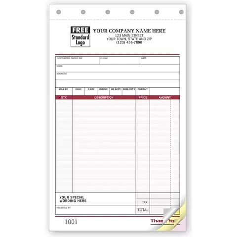 Sales Receipts with Special Wording