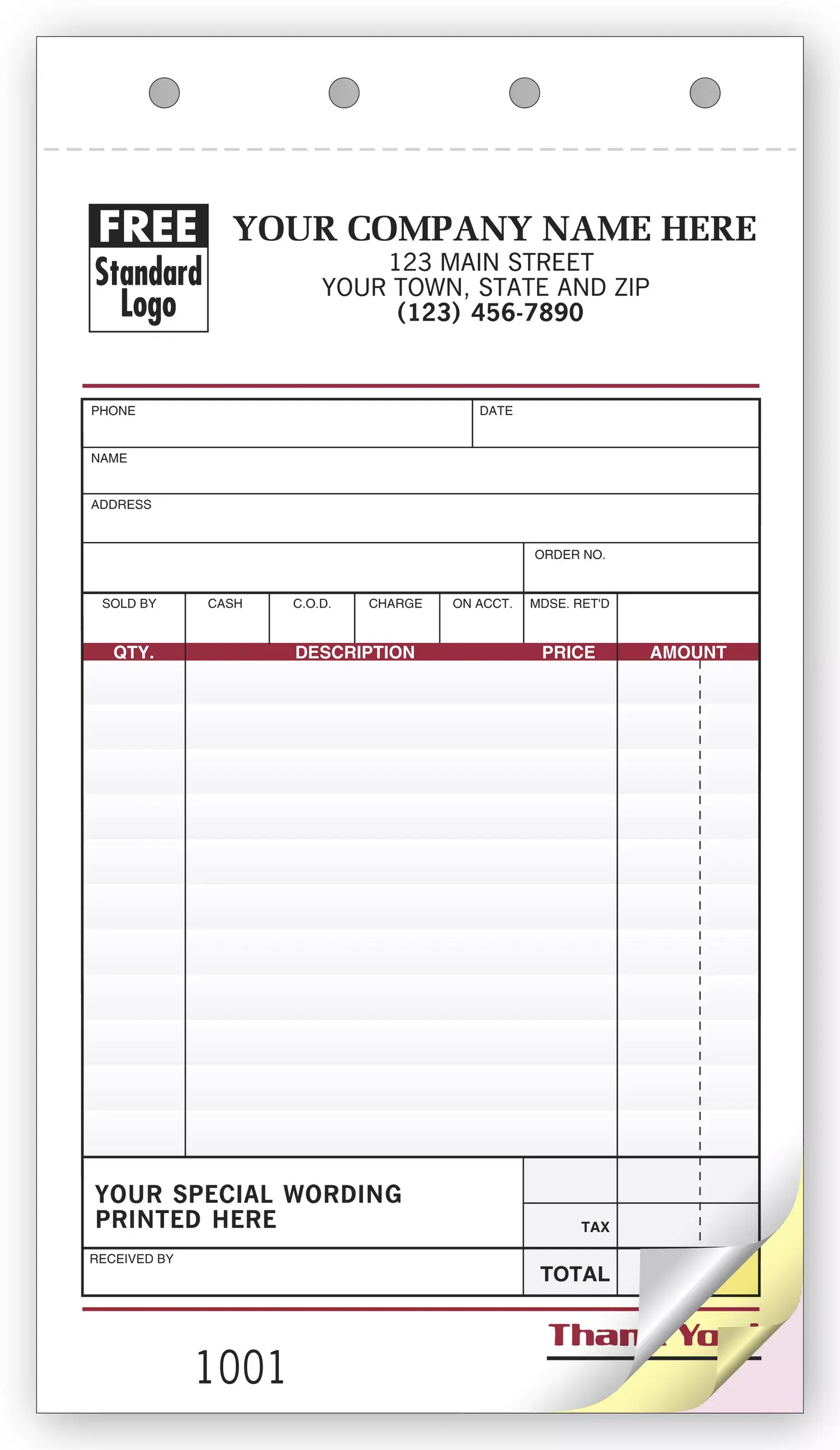 Sales Receipts with Custom Terms