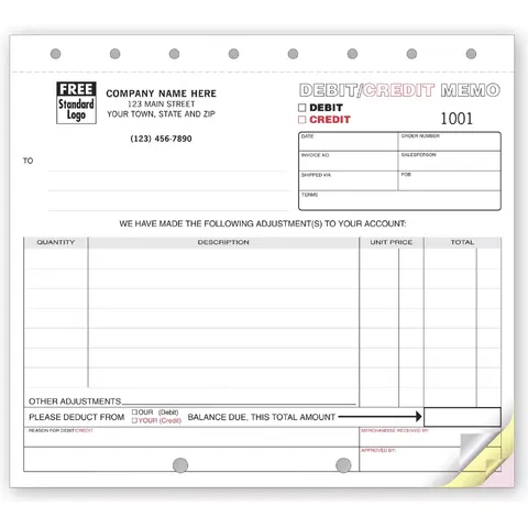124 - Custom Printed Debit & Credit Memos