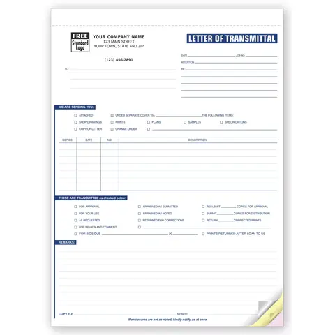 243 - Custom Printed Letters of Transmittal