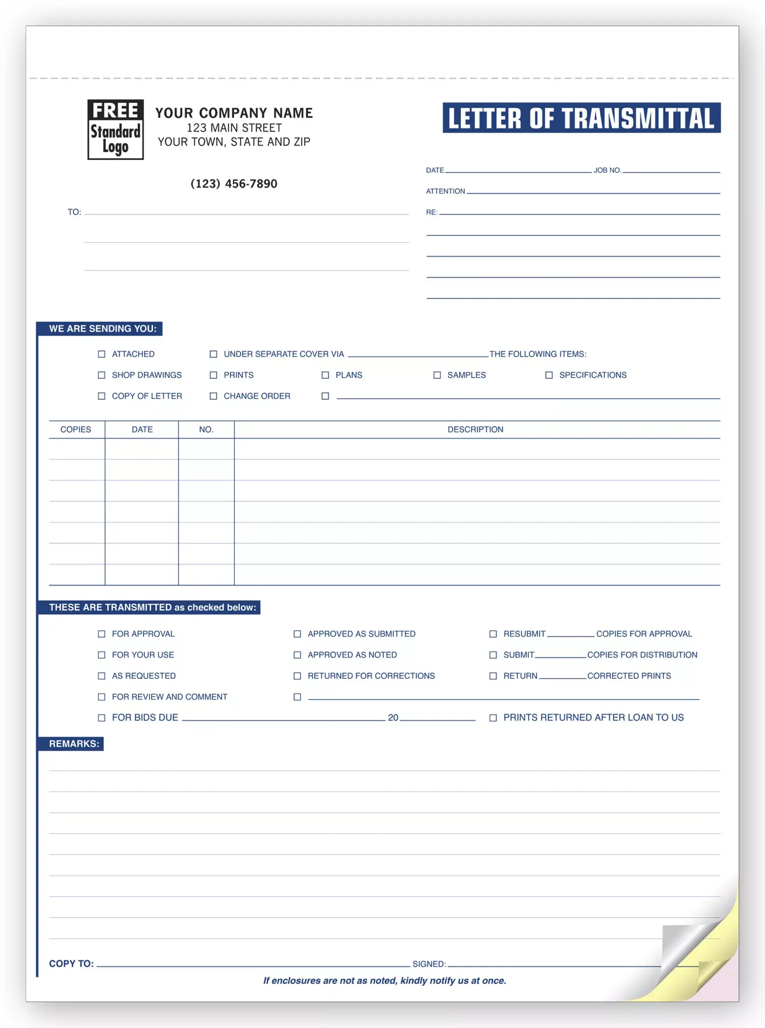 243 - Custom Printed Letters of Transmittal