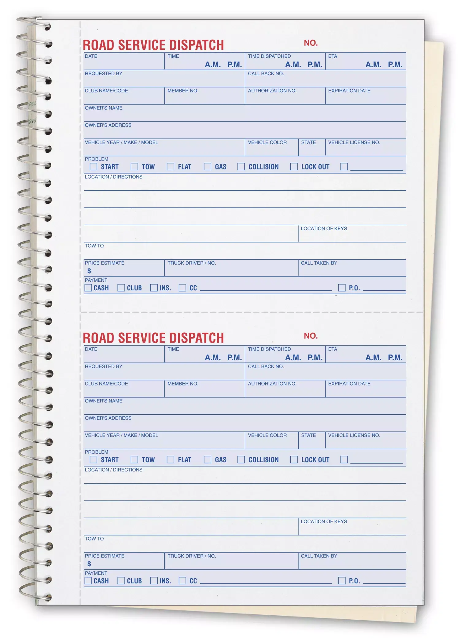 8851 - Road Service Dispatch Books