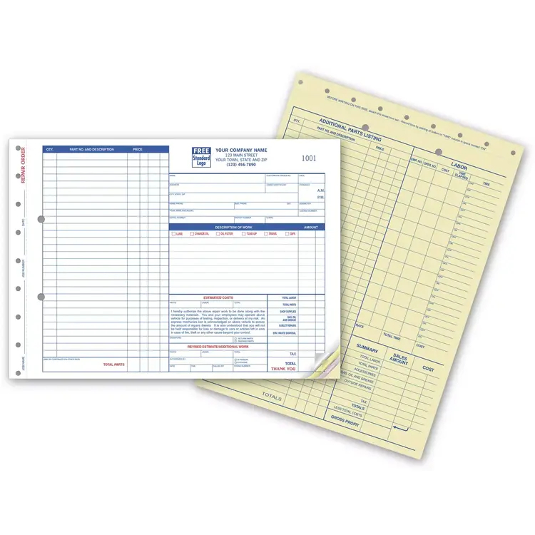 654 - Carbon Copy Auto Repair Order Forms / Estimates