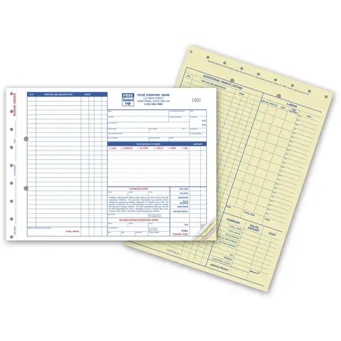 654 - Carbon Copy Auto Repair Order Forms / Estimates