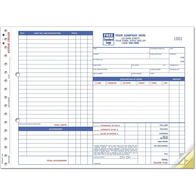 655 - Carbonless Auto Repair Order Forms