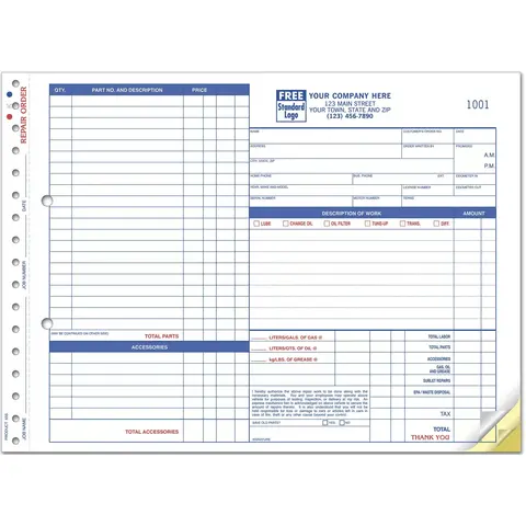 655 - Carbonless Auto Repair Order Forms