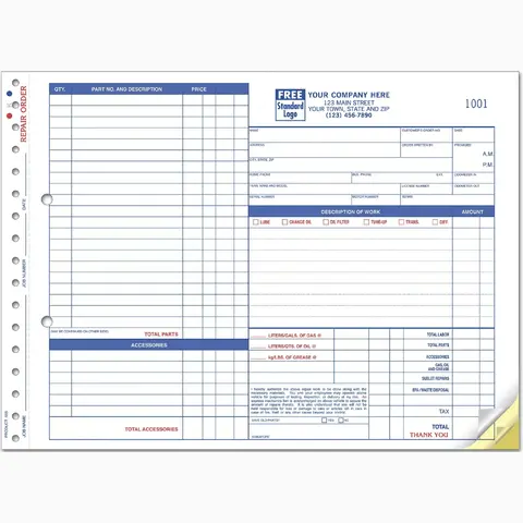 655 - Carbonless Auto Repair Order Forms