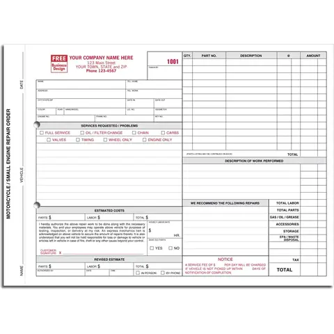 6510 - Carbon Copy Motorcycle Engine Repair Orders