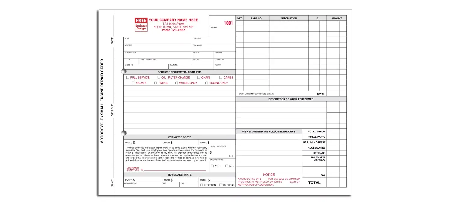 6510 - Carbon Copy Motorcycle Engine Repair Orders