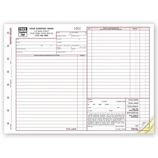 Auto Repair Order Forms, Carbonless