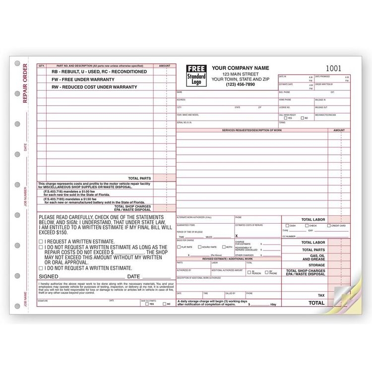 6585 - Florida Auto Repair Order Forms