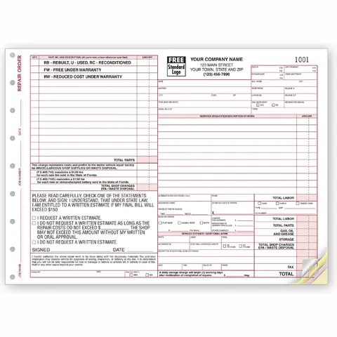 6585 - Florida Auto Repair Order Forms