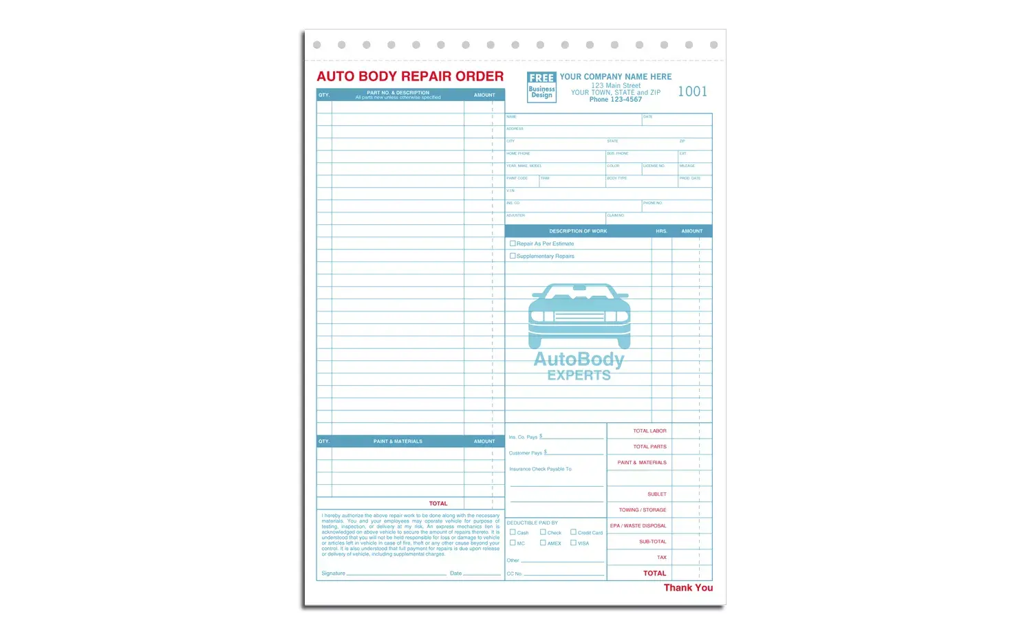 6597 - Auto Body Repair Order Forms
