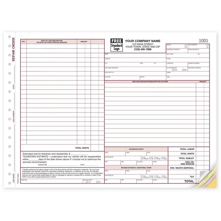 6583C - California Auto Repair Orders, Custom Printed