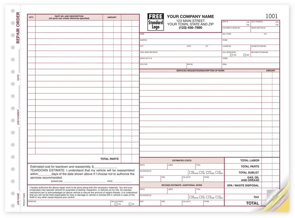 6583C - California Auto Repair Orders, Custom Printed