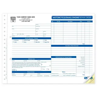 Motorcycle Repair Order Forms