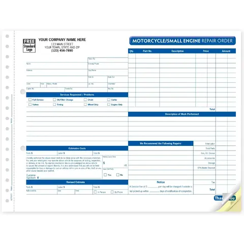 Motorcycle Repair Order Forms