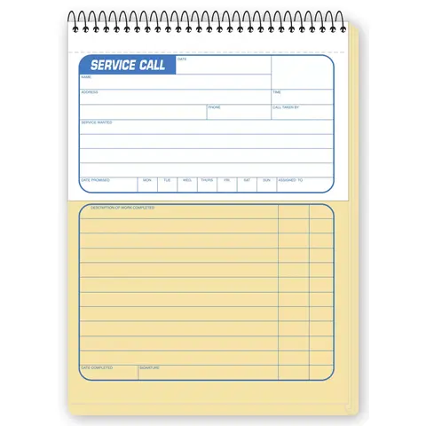 Spiral-Bound Pre-Numbered Book for Service Calls