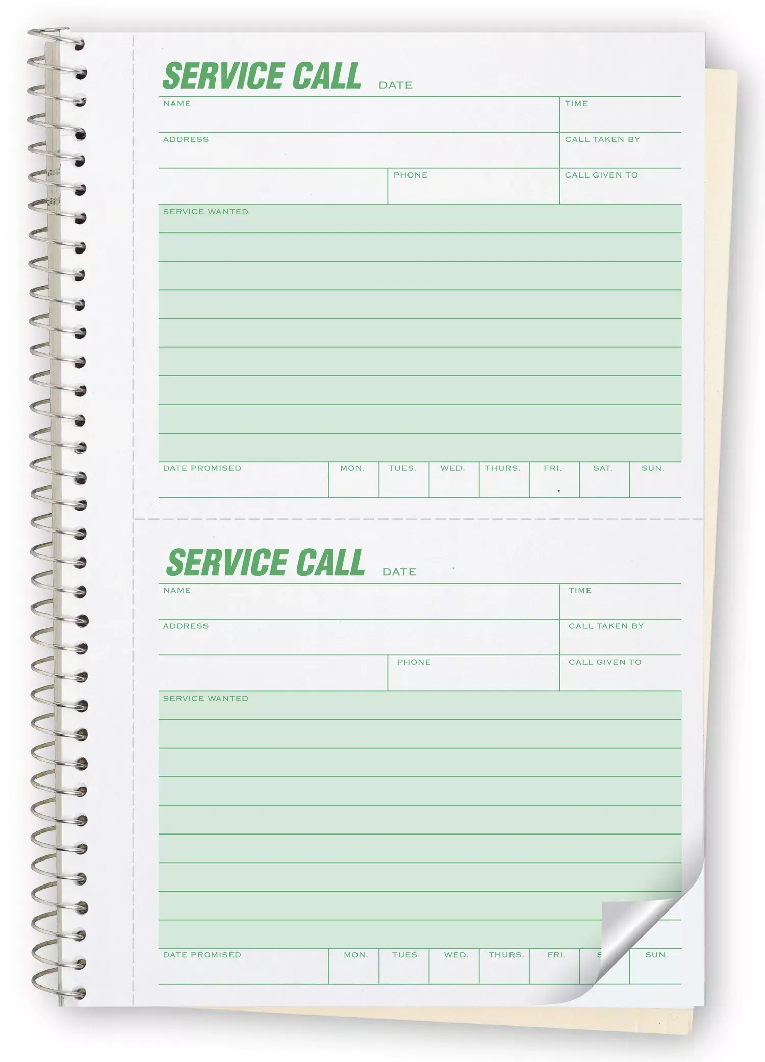Service Call Forms - Spiral-Bound - 2 per Page