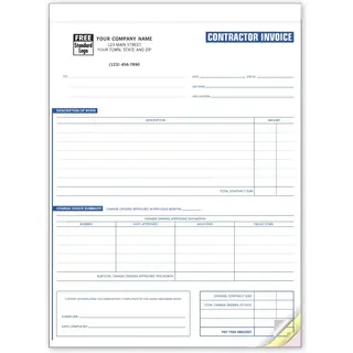 Custom Printed Contractor Invoice